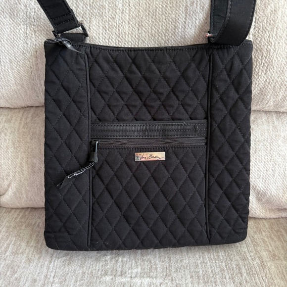 Vera Bradley Handbags - Vera Bradley Black Quilted Microfiber Hipster Crossbody Bag Leopard Lining